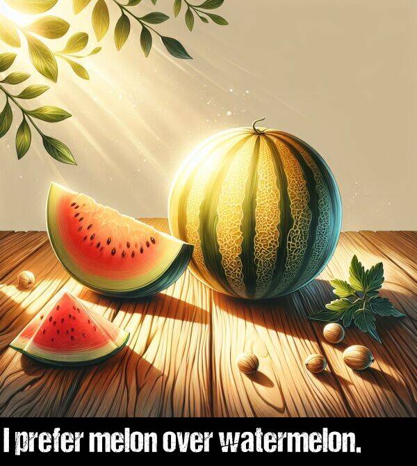 over: I prefer melon over watermelon.