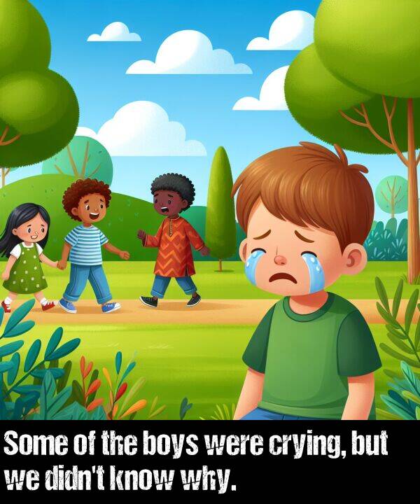 crying: Some of the boys were crying, but we didn't know why.