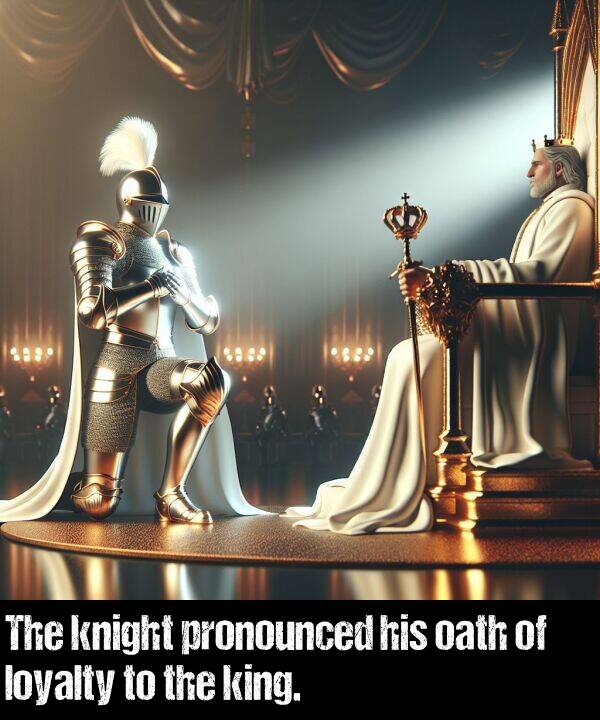 oath: The knight pronounced his oath of loyalty to the king.