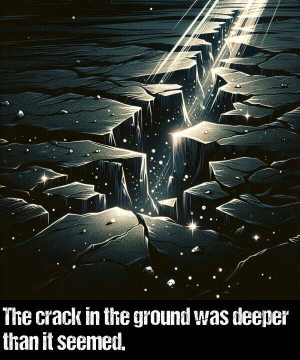 ground: The crack in the ground was deeper than it seemed.