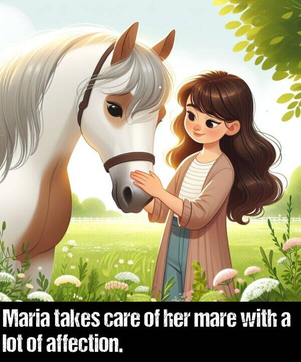 takes: Maria takes care of her mare with a lot of affection.