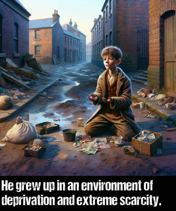 environment: He grew up in an environment of deprivation and extreme scarcity.