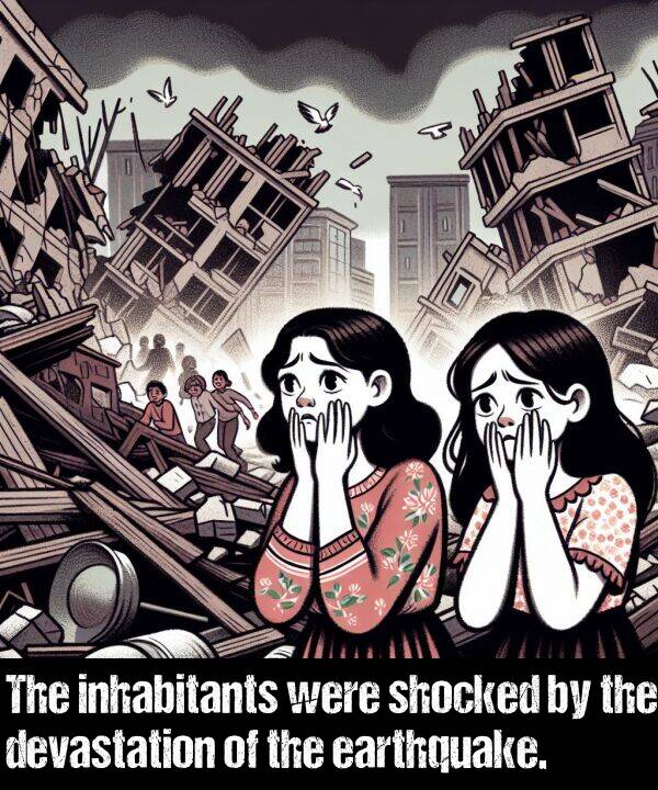 were: The inhabitants were shocked by the devastation of the earthquake.