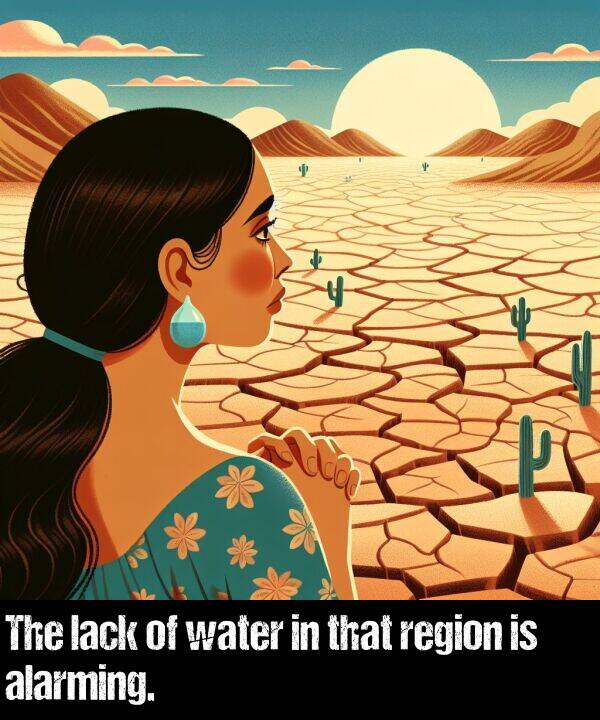 region: The lack of water in that region is alarming.