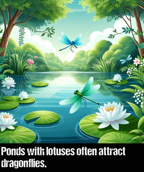 often: Ponds with lotuses often attract dragonflies.