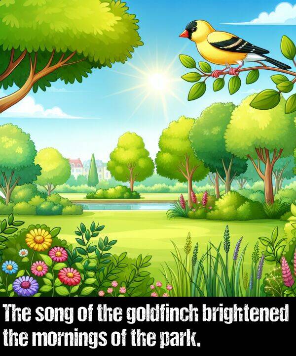 brightened: The song of the goldfinch brightened the mornings of the park.