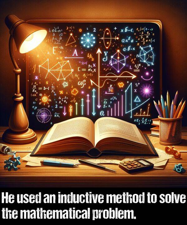 inductive: He used an inductive method to solve the mathematical problem.