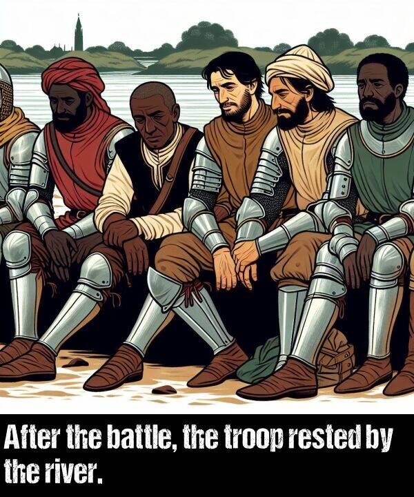 rested: After the battle, the troop rested by the river.