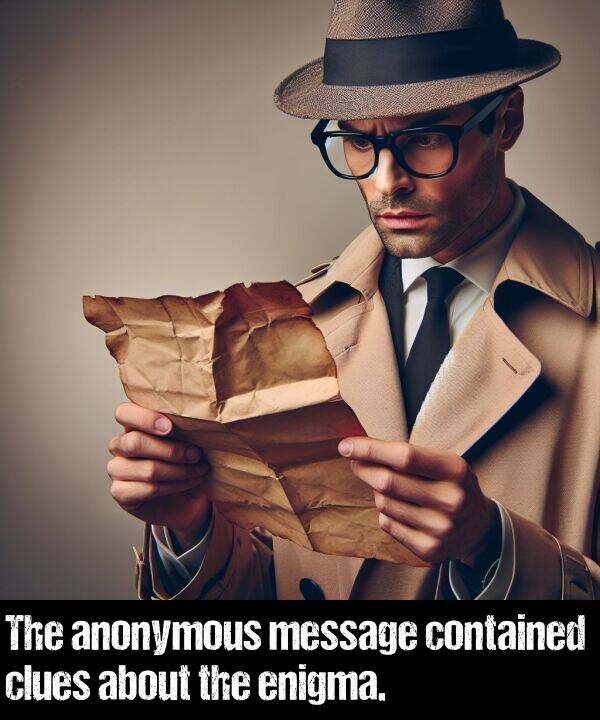 anonymous: The anonymous message contained clues about the enigma.