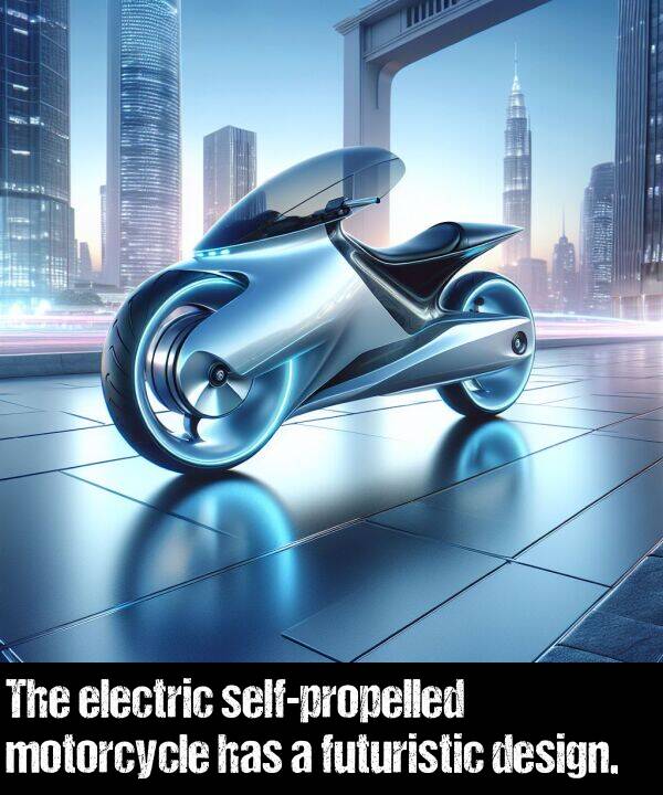 design: The electric self-propelled motorcycle has a futuristic design.