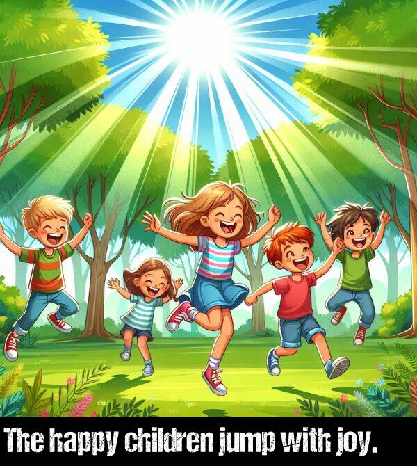 children: The happy children jump with joy.