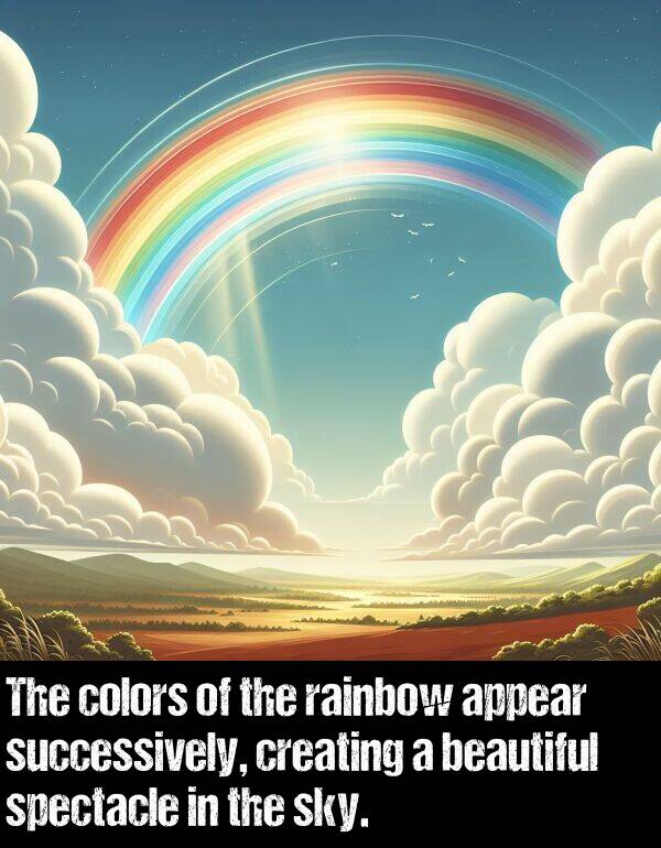 appear: The colors of the rainbow appear successively, creating a beautiful spectacle in the sky.