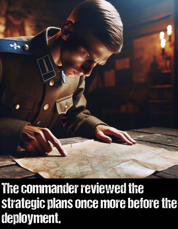 before: The commander reviewed the strategic plans once more before the deployment.