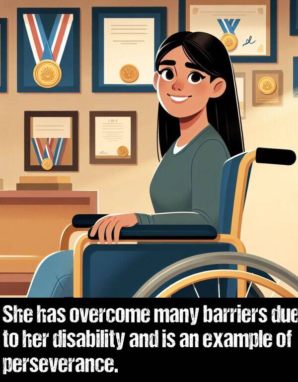 disability: She has overcome many barriers due to her disability and is an example of perseverance.