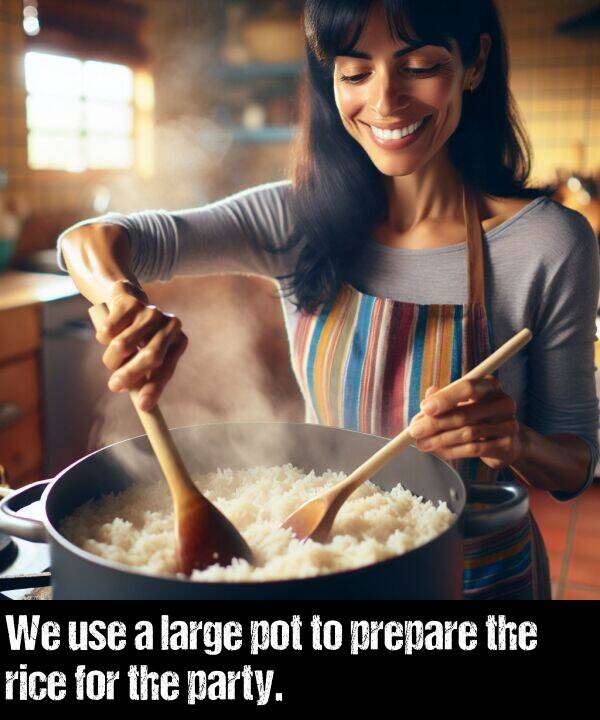 prepare: We use a large pot to prepare the rice for the party.