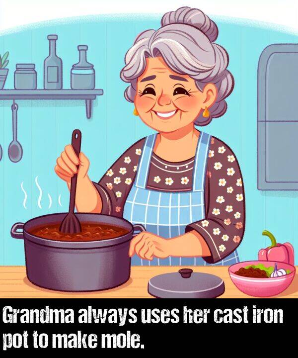 uses: Grandma always uses her cast iron pot to make mole.