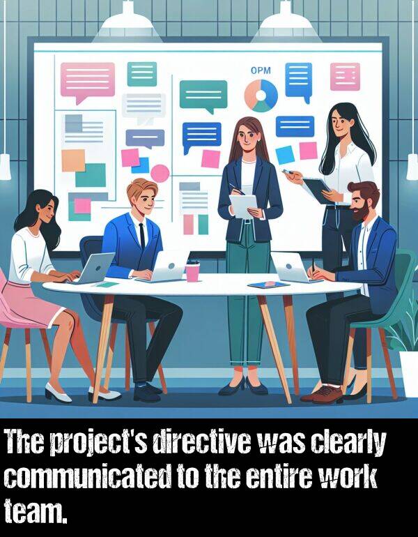 work: The project's directive was clearly communicated to the entire work team.