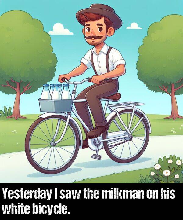 white: Yesterday I saw the milkman on his white bicycle.