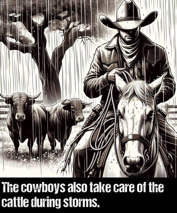 storms: The cowboys also take care of the cattle during storms.