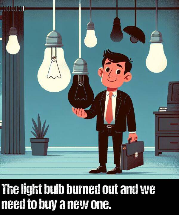 buy: The light bulb burned out and we need to buy a new one.