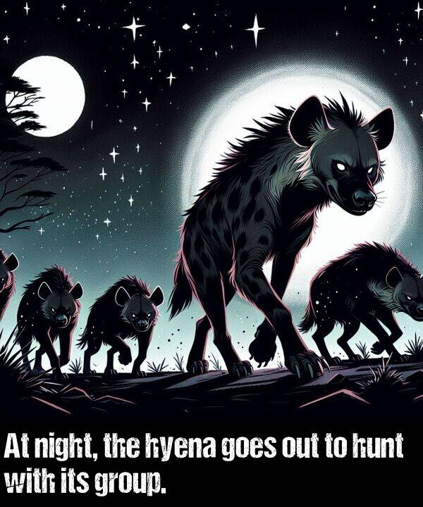 its: At night, the hyena goes out to hunt with its group.