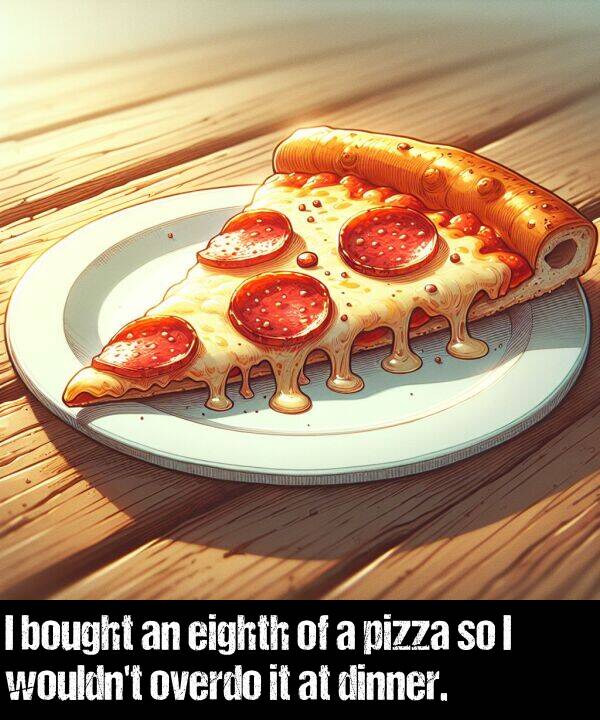 eighth: I bought an eighth of a pizza so I wouldn't overdo it at dinner.