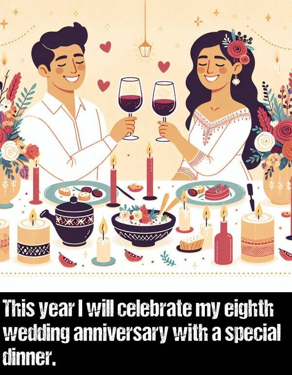 eighth: This year I will celebrate my eighth wedding anniversary with a special dinner.