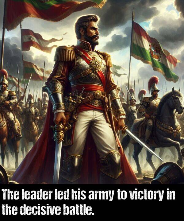 battle: The leader led his army to victory in the decisive battle.