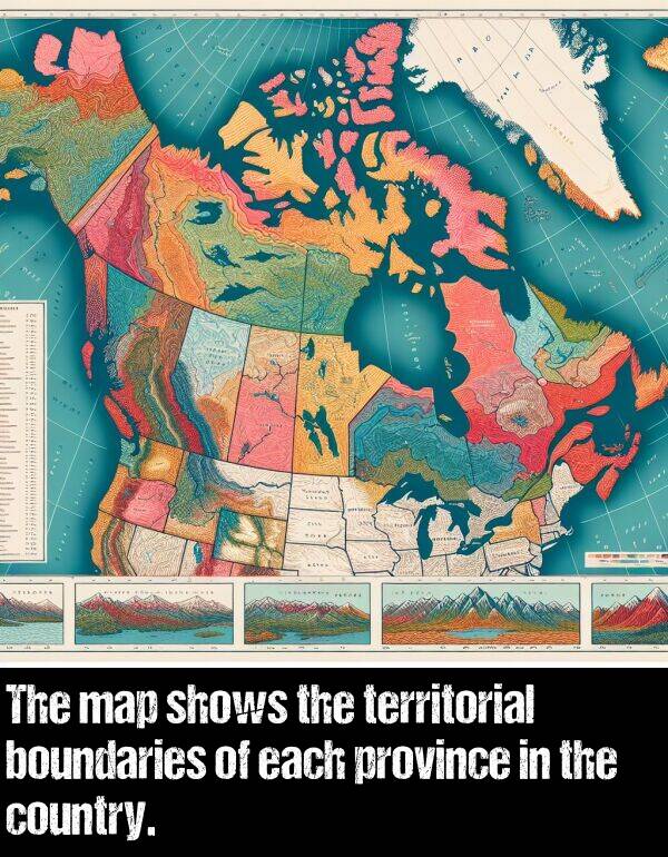 each: The map shows the territorial boundaries of each province in the country.