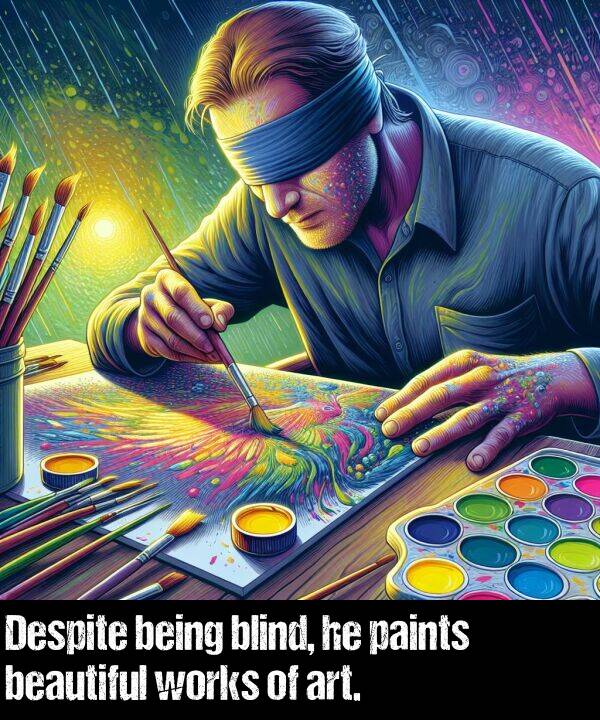 beautiful: Despite being blind, he paints beautiful works of art.