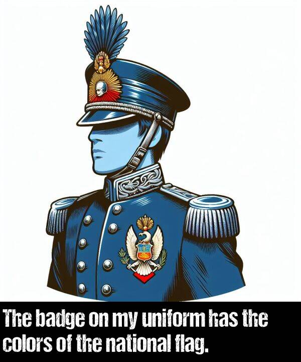 badge: The badge on my uniform has the colors of the national flag.