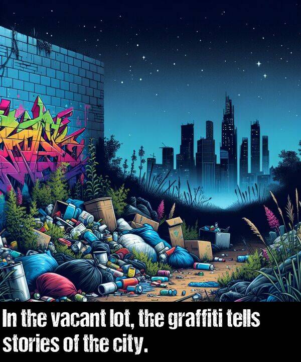 graffiti: In the vacant lot, the graffiti tells stories of the city.