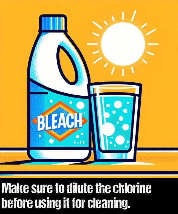 before: Make sure to dilute the chlorine before using it for cleaning.