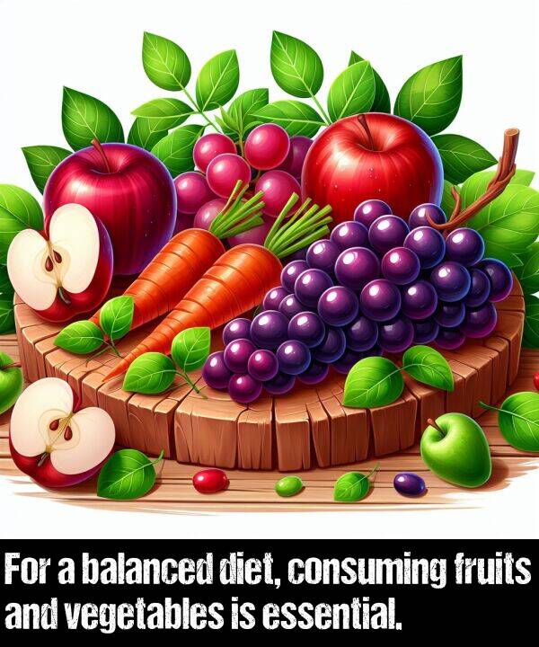 essential: For a balanced diet, consuming fruits and vegetables is essential.