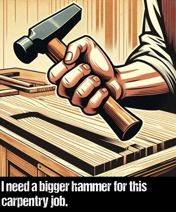 for: I need a bigger hammer for this carpentry job.