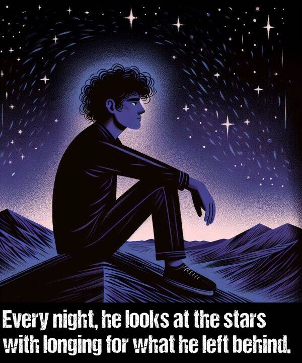 longing: Every night, he looks at the stars with longing for what he left behind.