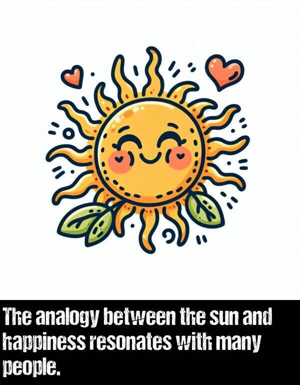 analogy: The analogy between the sun and happiness resonates with many people.