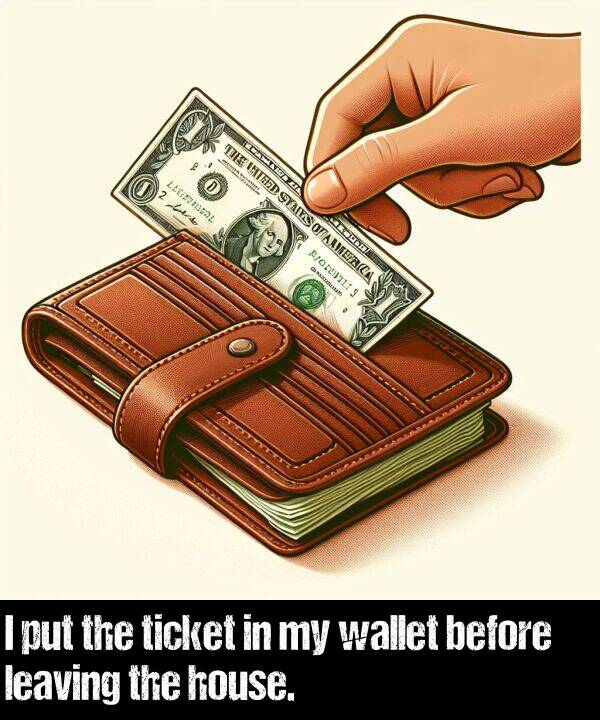 before: I put the ticket in my wallet before leaving the house.