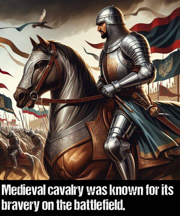 bravery: Medieval cavalry was known for its bravery on the battlefield.