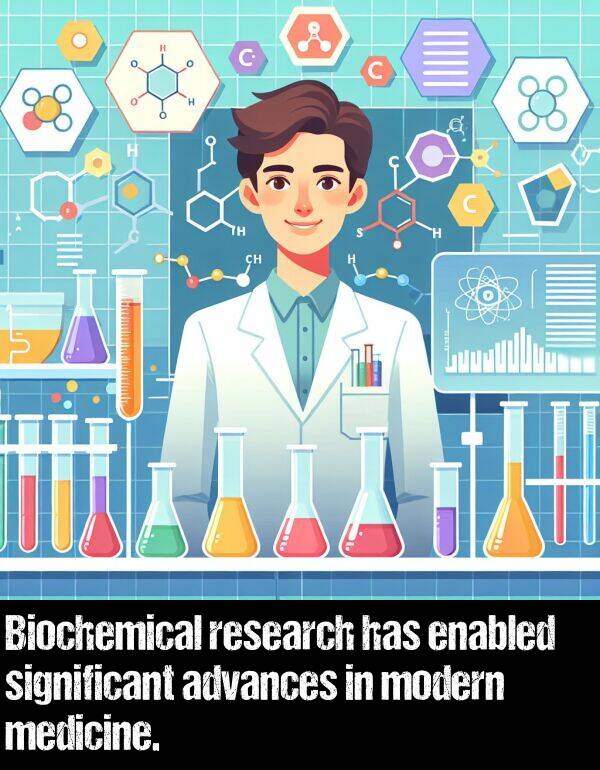 research: Biochemical research has enabled significant advances in modern medicine.