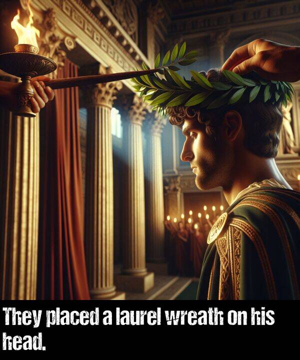 his: They placed a laurel wreath on his head.