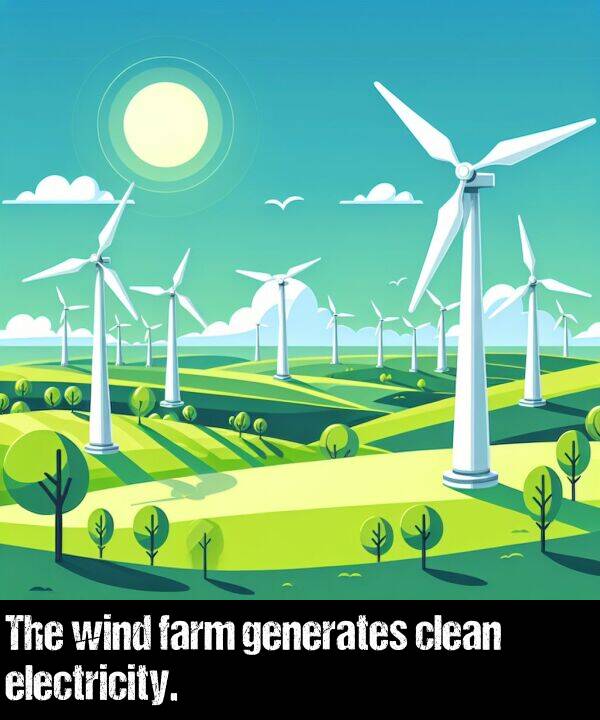 generates: The wind farm generates clean electricity.