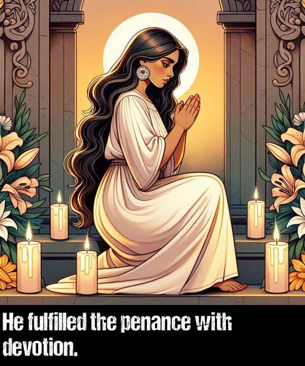 with: He fulfilled the penance with devotion.