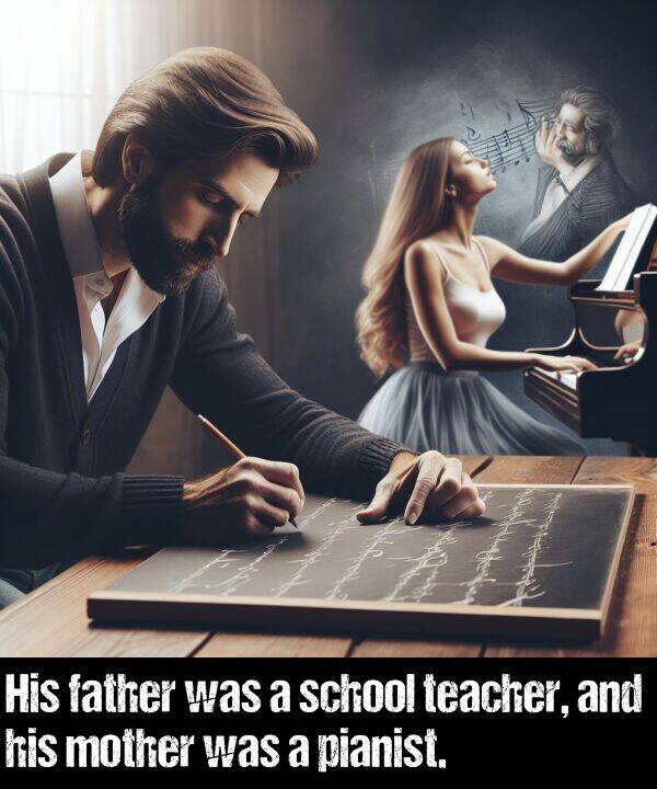 school: His father was a school teacher, and his mother was a pianist.