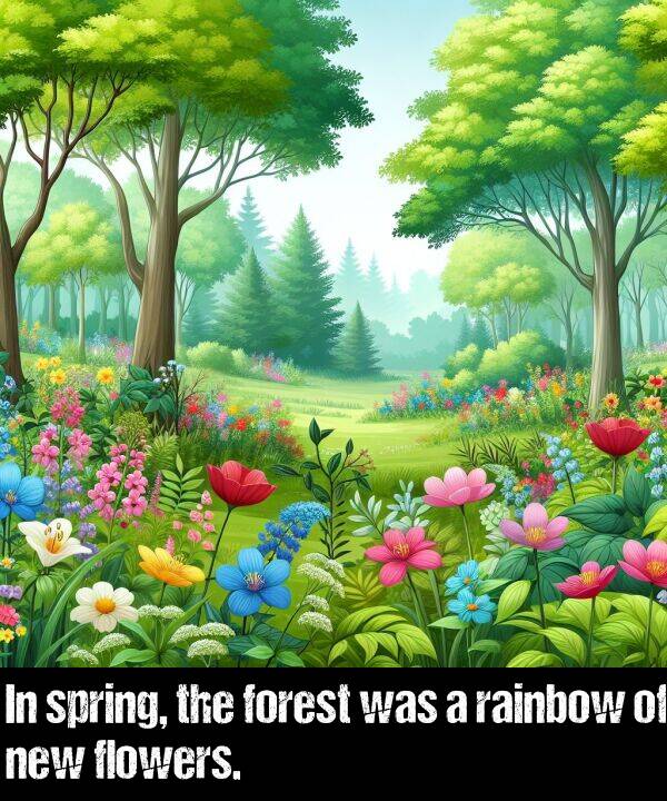 rainbow: In spring, the forest was a rainbow of new flowers.