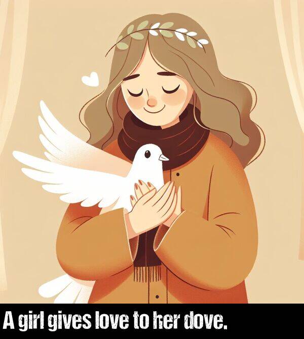 love: A girl gives love to her dove.