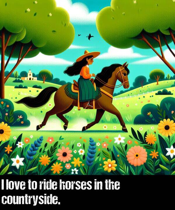 love: I love to ride horses in the countryside.