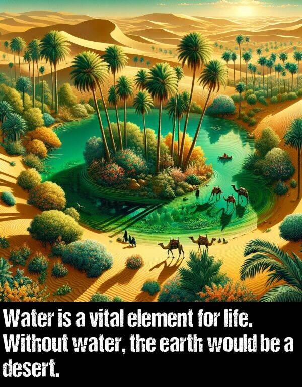 would: Water is a vital element for life. Without water, the earth would be a desert.