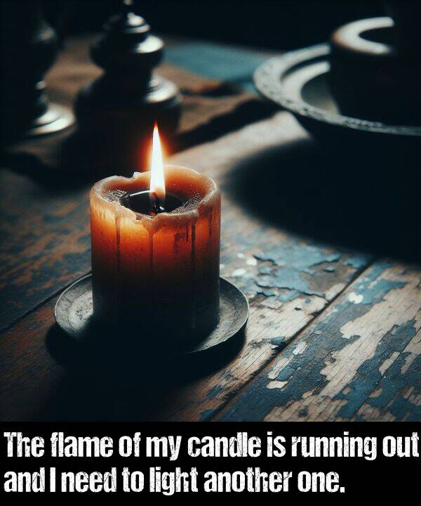 out: The flame of my candle is running out and I need to light another one.