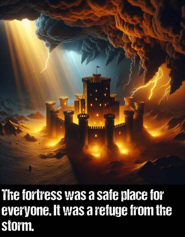 everyone: The fortress was a safe place for everyone. It was a refuge from the storm.